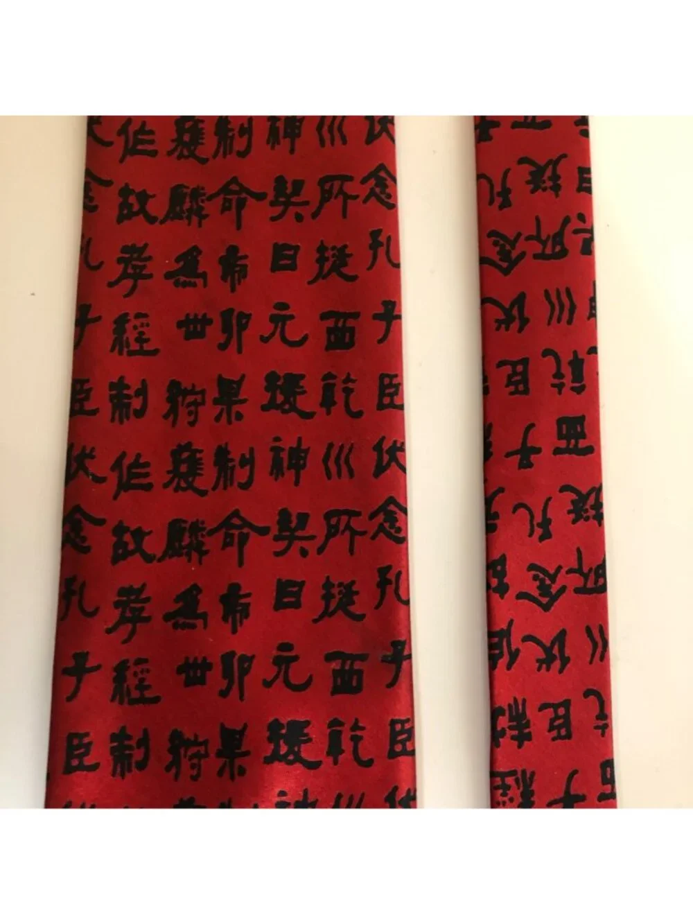 Asian-Inspired Symbols Silk Tie Red Black Mens Necktie Office Work Formal Gift